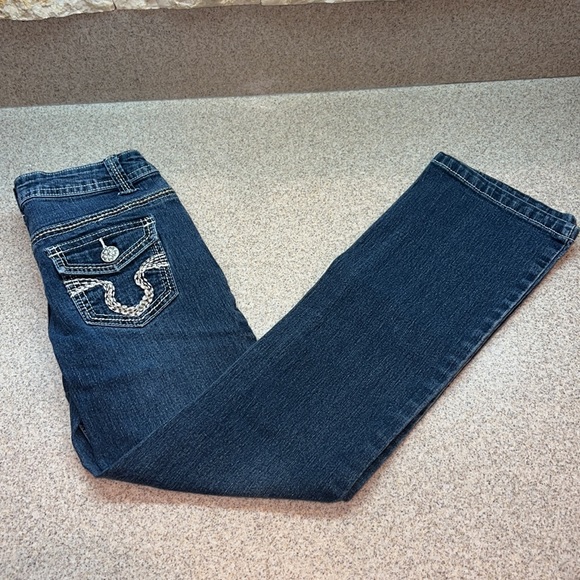 Boom Boom Girls jeans size 8 cute rear button pockets western country denim - Picture 1 of 10